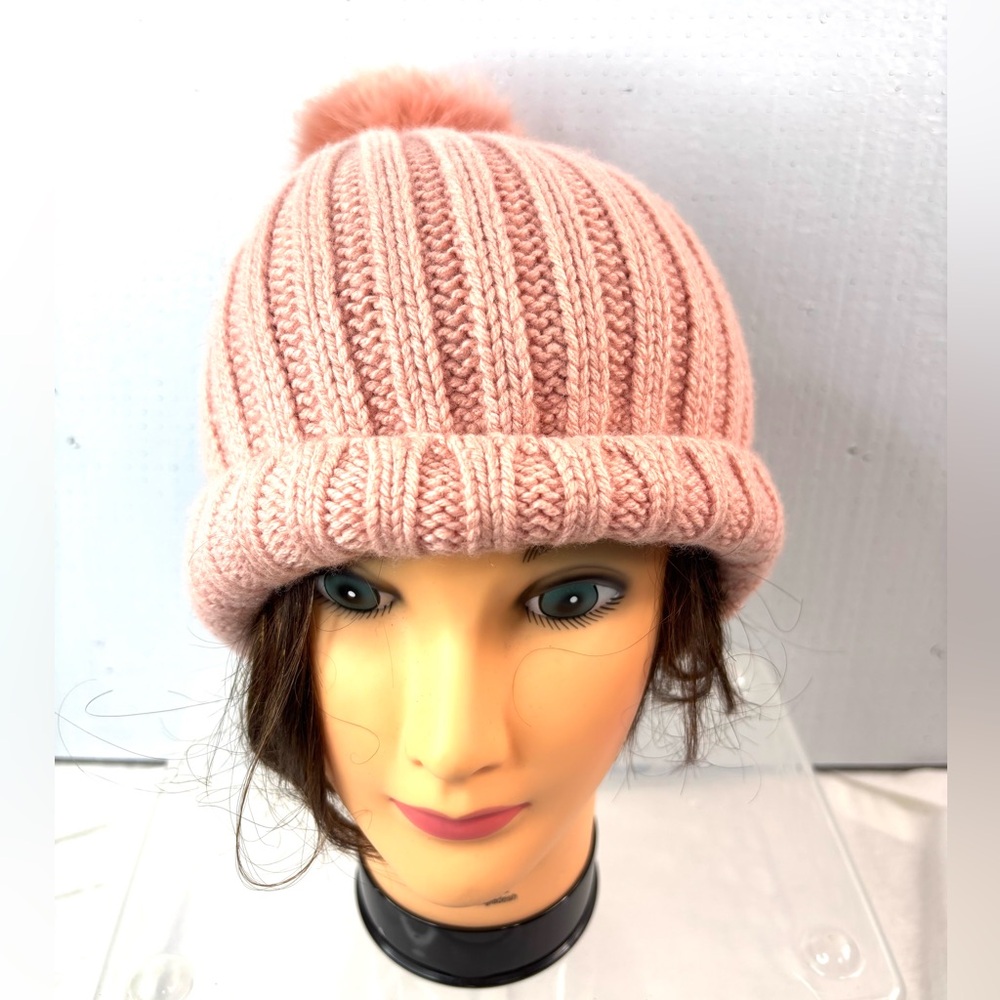 J. Crew Woman’s Ribbed Knit Pom-Pom Ski Hat in Peach - Picture 6 of 9